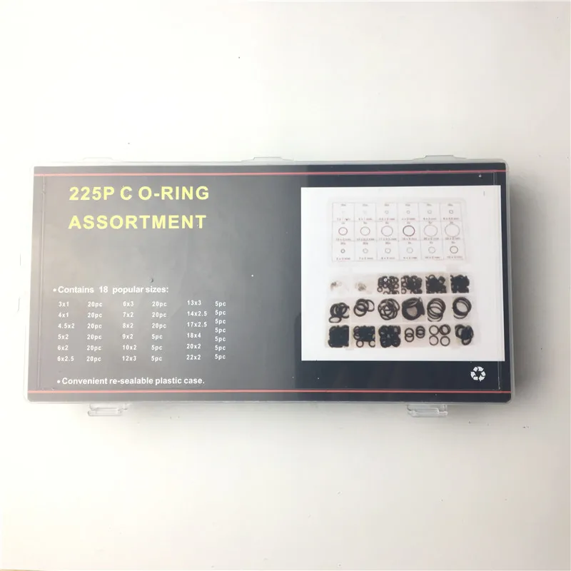 

225pcs Black Rubber O-Ring Assortment Washer Gasket Sealing Ring Kit 18 Sizes with Plastic Box Kit With Case