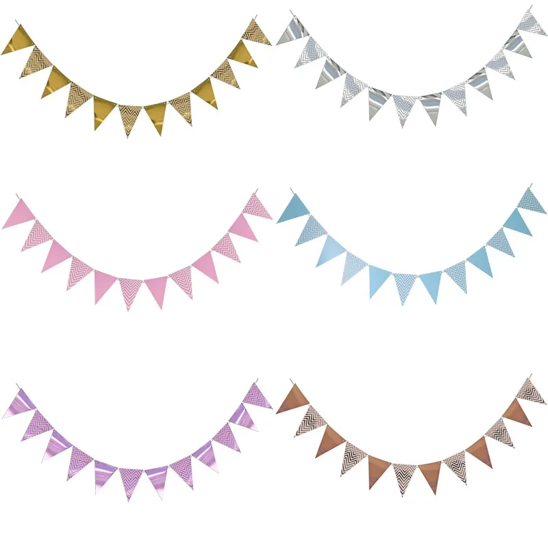 3m 12 Flag Gold Pink Paper Board Garland Banner For Baby Shower Birthday Party Decoration Kids Room Decoration Garland Bunting