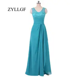 ZYLLGF Robe Demoiselle D'Honneur линия V шеи Pleat шифон Свадебная вечеринка платье Праздничное платье Longo Para Casamento MFD9