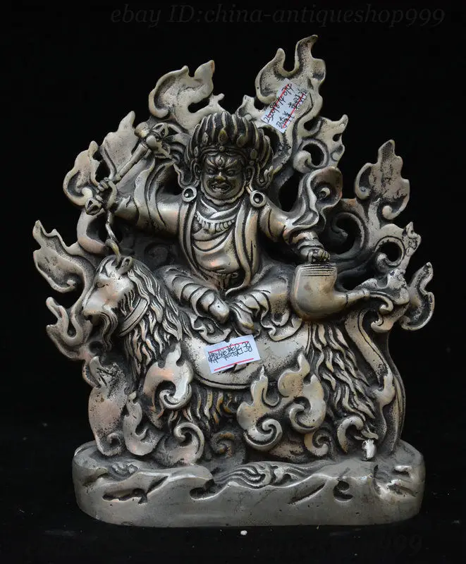 Древний тибетский буддизм серебряные Aries Mahakala Vajrapani Exorcism Бог Будды статуя | Дом и