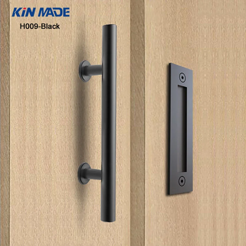KIN MADE Black stainless steel Sliding Barn Door Handle Wood Door Flush