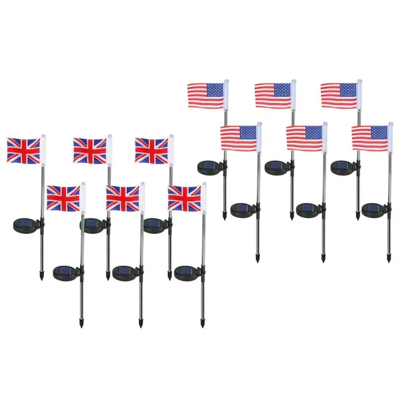 

6pcs Solar Powered LED National Flag Landscape Lights IP44 Waterproof Outdoor Garden Lawn Lamp Pathway Decor Lamps