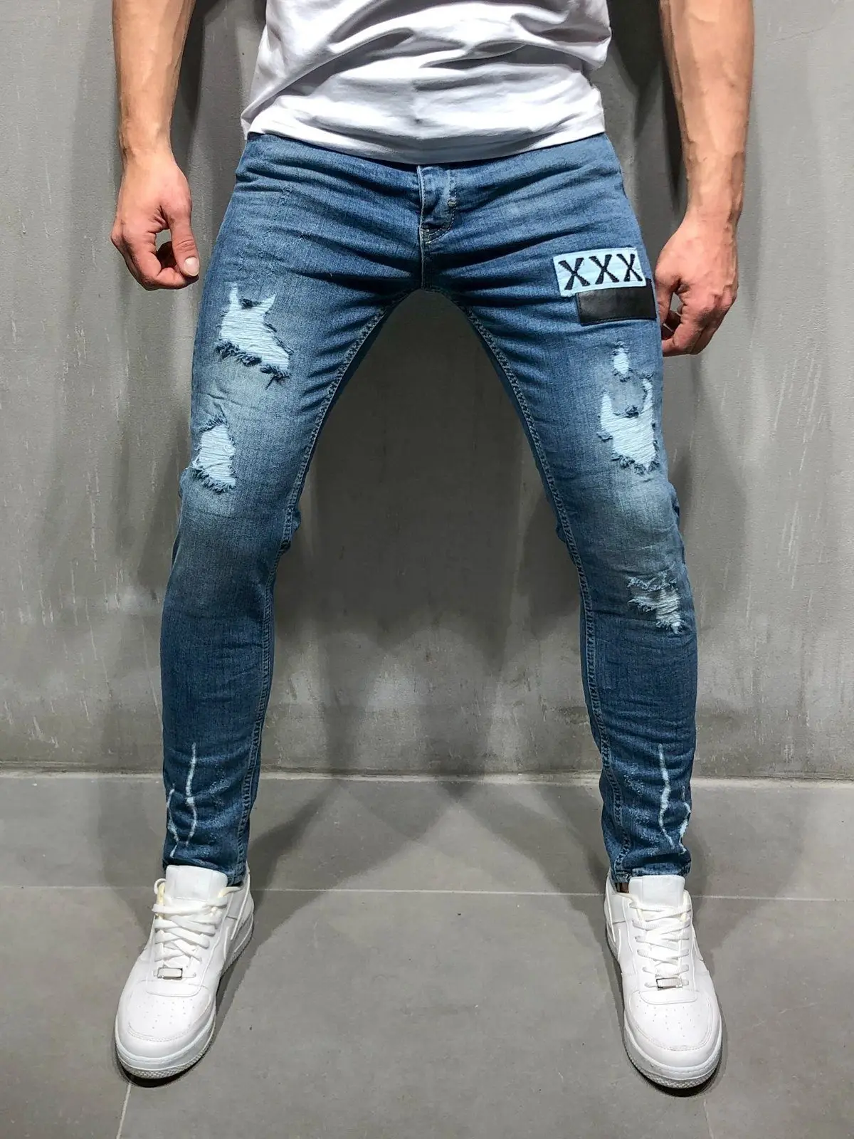 Для мужчин одежда 2019 хип-хоп узкие джинсовые мотоциклетные брюки значок вышитые дизайнерские джинсы Для мужчин s Повседневное мужские