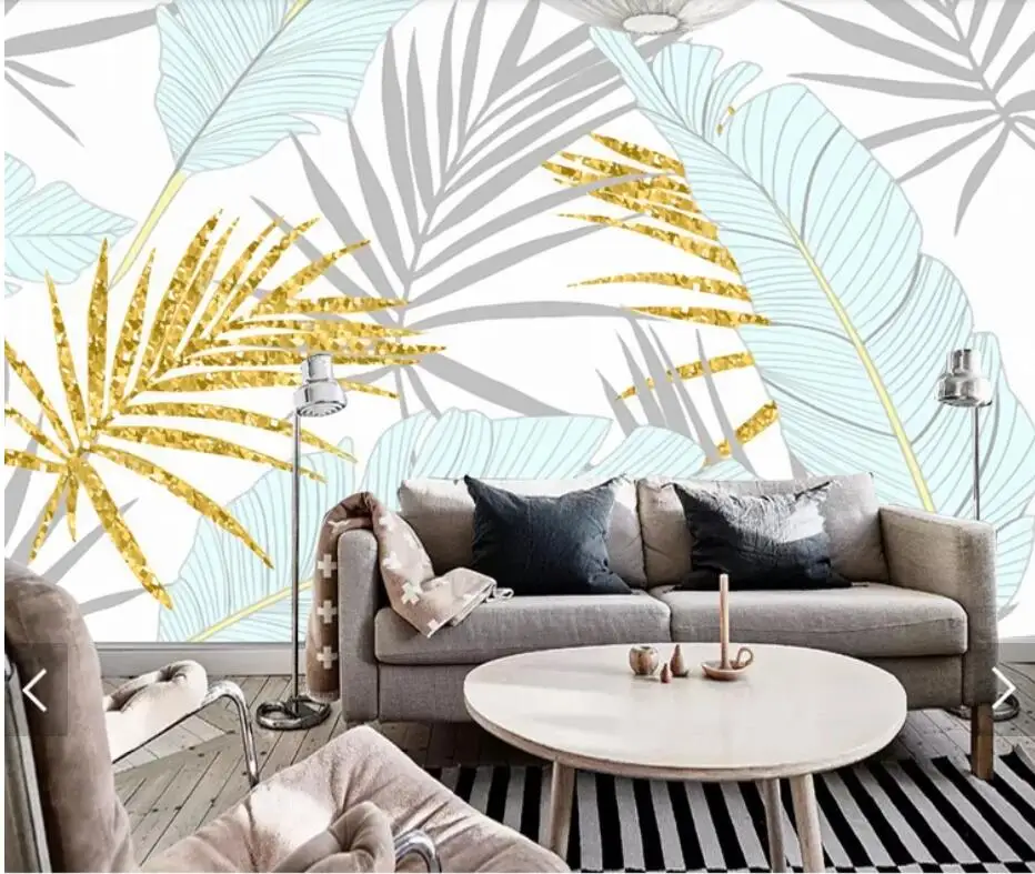 

Абстрактные золотые растения, банановые листья, настенные фрески, бумага для гостиной, спальни, домашний декор, бумажные рулоны, Papel De Parede