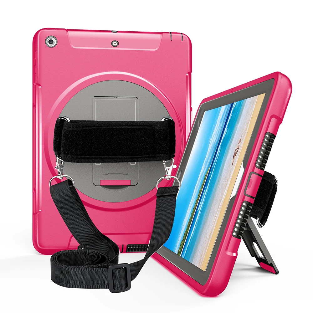 

Case for iPad 2017 2018 9.7 inch with 360 Degree Rotating Hand Strap,Neck Strap and Kickstand Shockproof Protection Shell FTL02