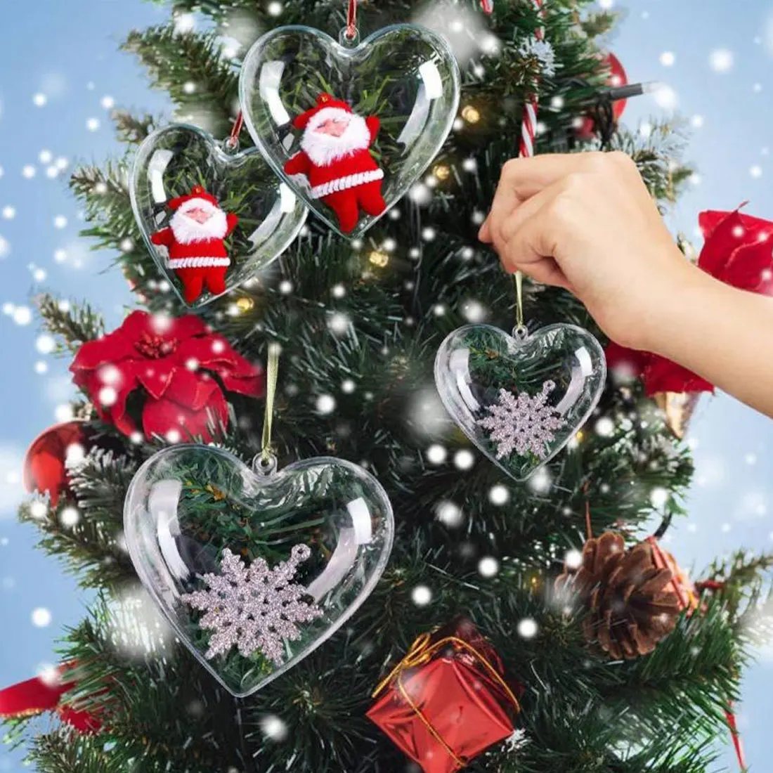 

Flower Preservation Container Transparent Plastic Hollow Heart Shape Ball Candy Box for Christmas Tree Hanging