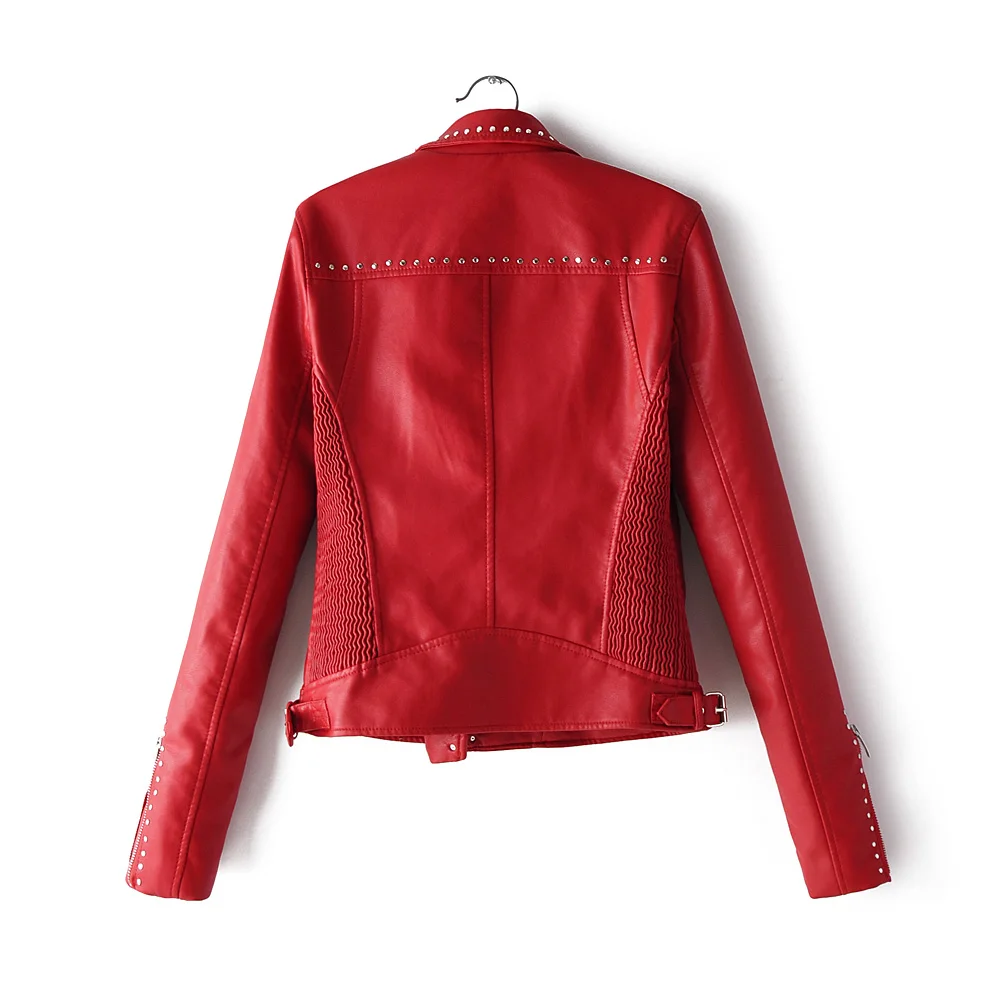 Красный Кожезаменитель куртки Байкерская женщина ривердейл молния lederjacke damen отложной воротник пальто с кожаными рукавами