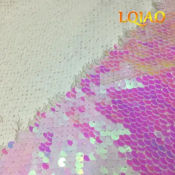 

Reversible Paillette Sequin Fabric Mermaid Fish Scale Sequin Fabric Color Change White Fabric Costume DIY Wedding Evening Dress