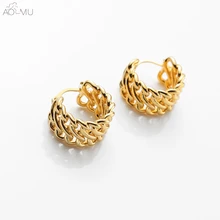 AOMU, простой дизайн, золотые, металлические, полые, широкие, круглые, плетеные цепочки, маленькие серьги-кольца для женщин, серьги Huggie