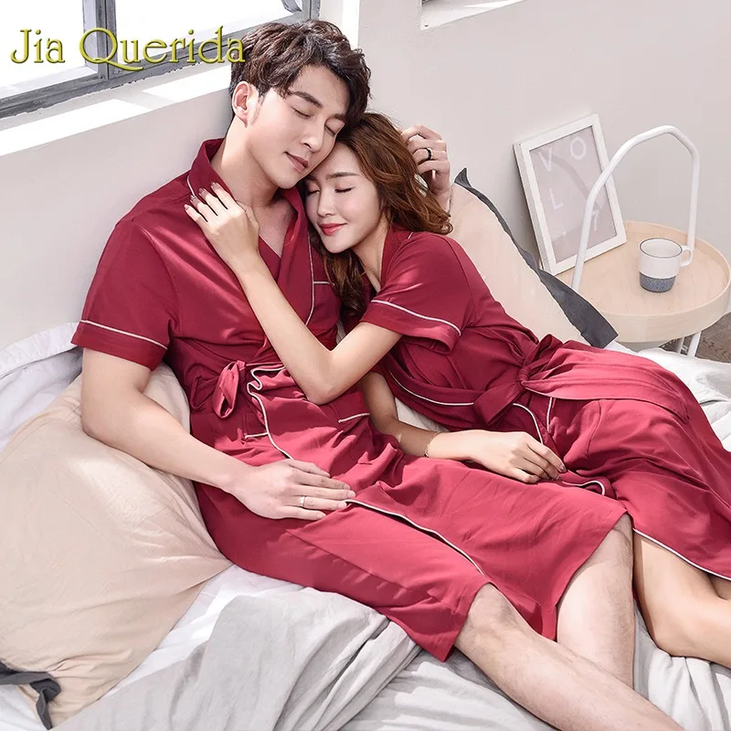 J & Q банный халат хлопок женские домашние халаты 2019 Лето Новая мода пара пижамы 100%