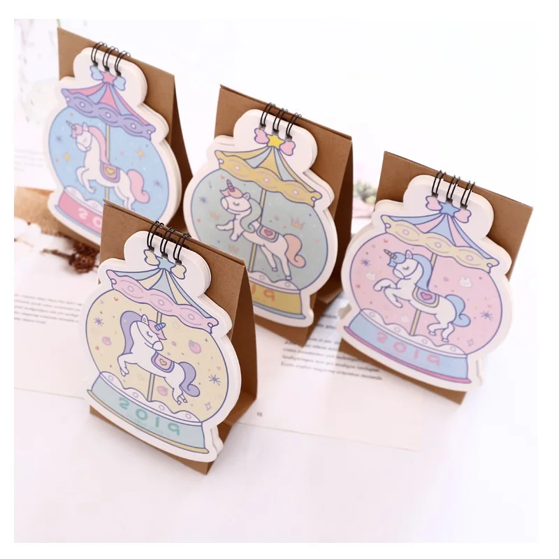 

2019 Creative Crystal Ball Unicorn Desk Calendar DIY Mini Cartoon Table Calendars Daily Schedule Planner 2018.09~2019.12