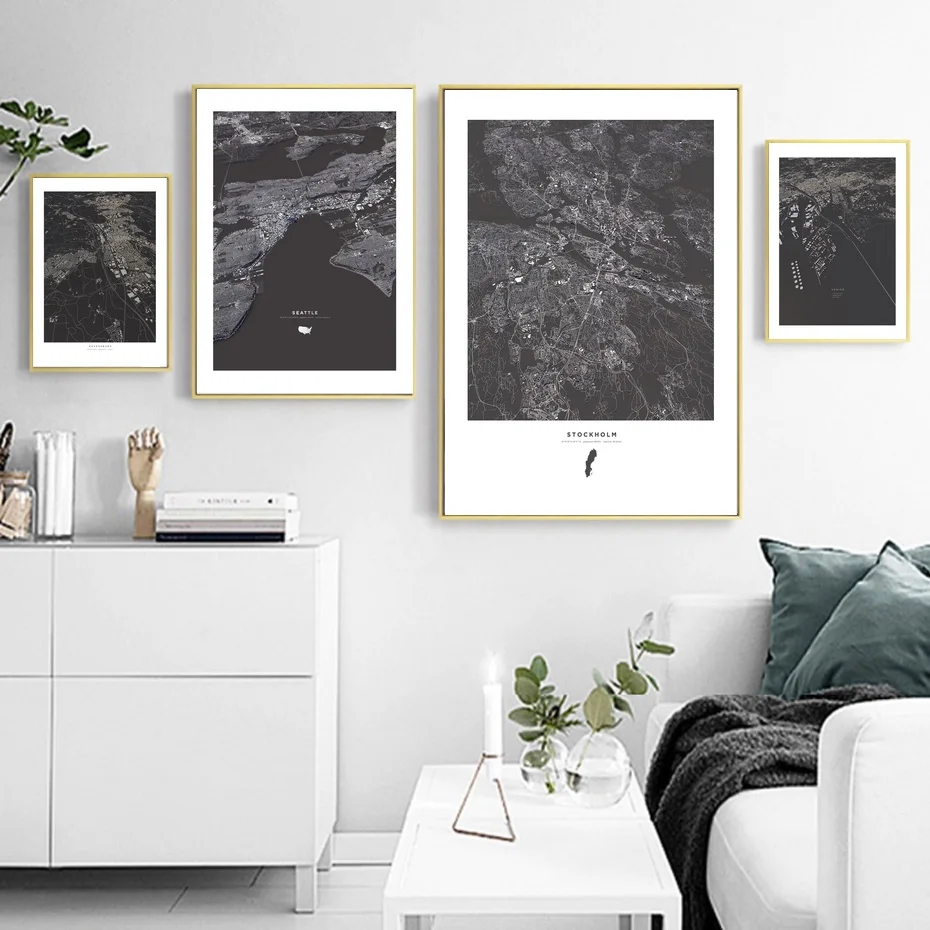 

World City Map Ravensburg Seattle Stockholm Venice Poster Nordic Style Living Room Wall Art Picture Home Decor Canvas Painting