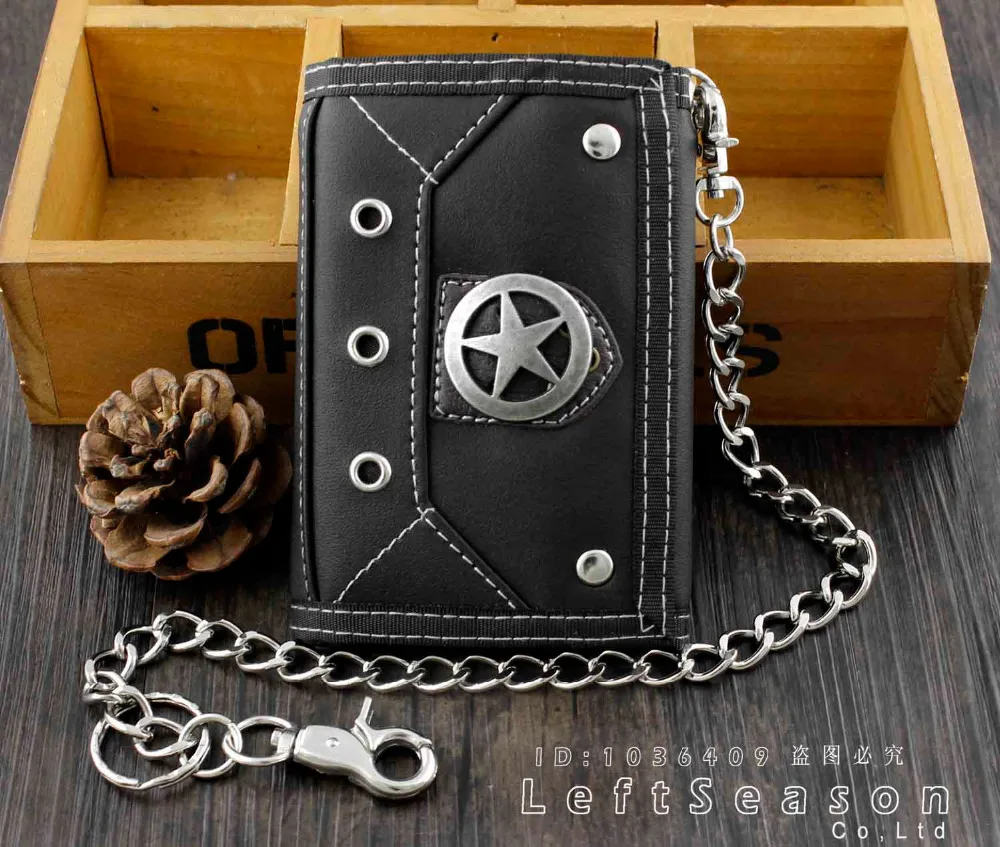 Mens Boys Casual Star Wallet Coins Purse With Jeans Pants Chainin