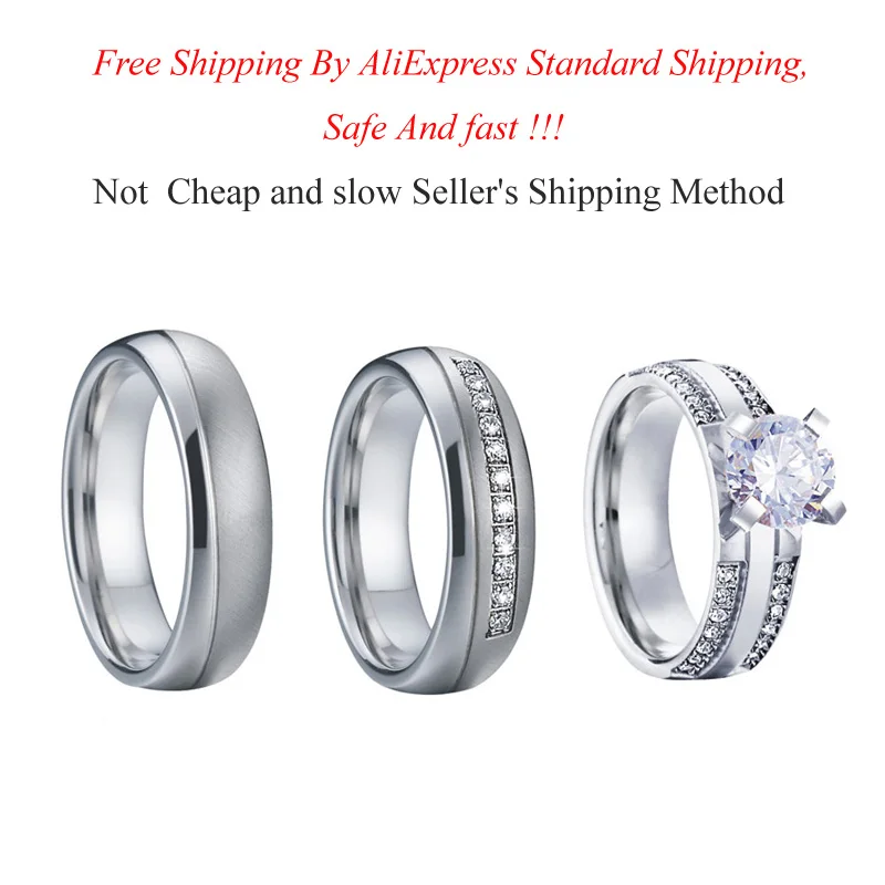 Never Fade Wedding Band Engagement Rings for Women Men 3 Bridal sets Rings Silver White Gold Color Promise Couple Ring (7)