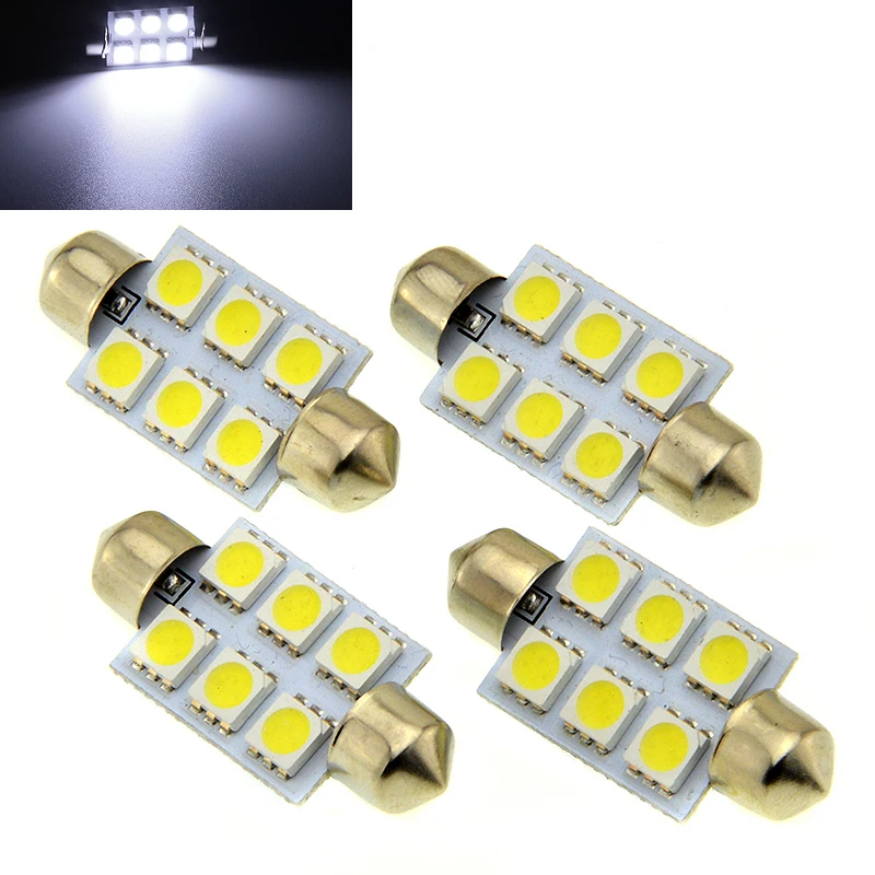 

4xSuper White 31/36/39/42mm Festoon 5050 SMD 6 LED C5W Car Led Auto Interior Dome Door Light Bulb Pathway lighting 12V Work Lamp