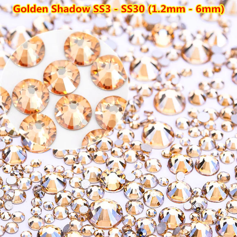 Ss3-ss30 разные размеры Кристальные золотые тени без горячей фиксации плоские стразы swarovsky SS20 4,6-4,8 мм Горячая фиксация Стразы