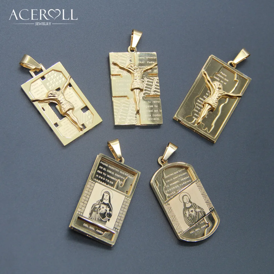 

ACEROLL Catholic Jesus Pendant - Stainless Steel Pendant with Holy Bible Scriptures and Jesus Crucifixion for Pray