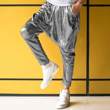 Personalidad Femenina masculina de plata grandes entrepierna pantalones pantalones harén para hombre hip hop pantalones flacos trajes de rendimiento etapa(China (Mainland))