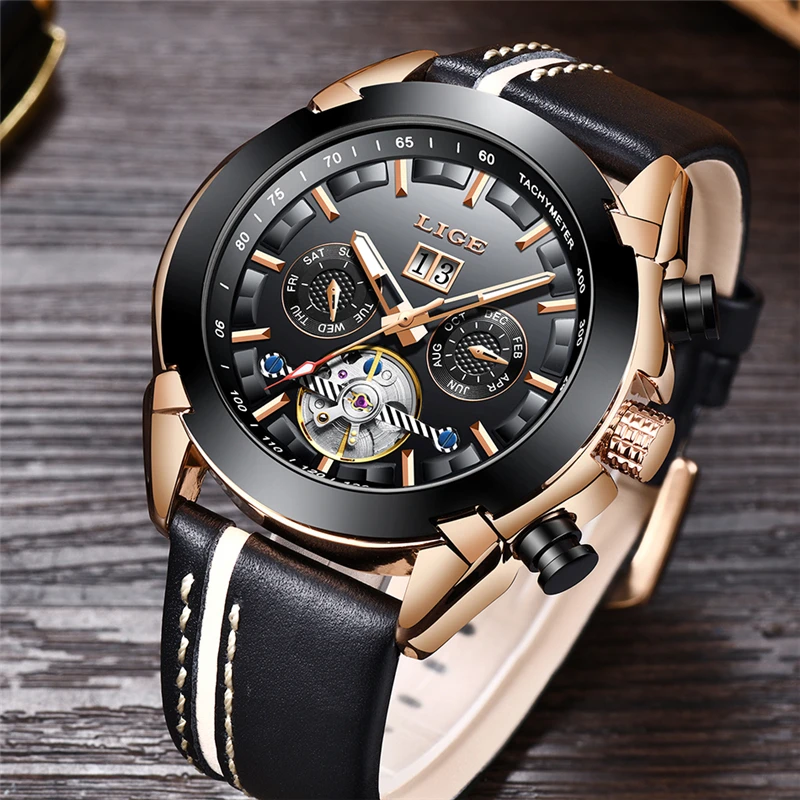 ييج رجل التلقائي الميكانيكية ووتش الأعلى العلامة التجارية الفاخرة جلدية توربيون ساعة عارضة الرياضة للماء الساعات الرجال Meski Zegarek