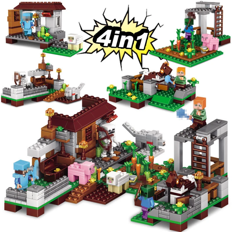 

Minecrafted The Village Farm Cottage Zombie Cave 390 Pcs 4 in1 Building Blocks Toys Children Compatible LegoINGlys Minecrafted