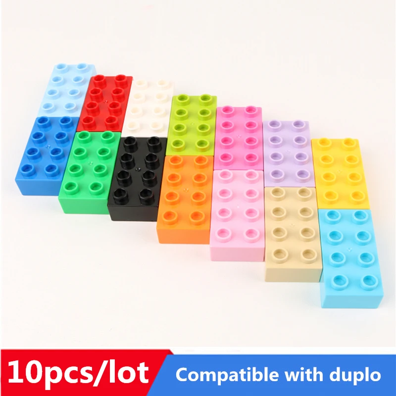 

10pcs/lot 2X4 Thick Brick Diy Big Size Building Blocks Bulk Accessories Compatible With Duploed Toys For Children Kids Gift