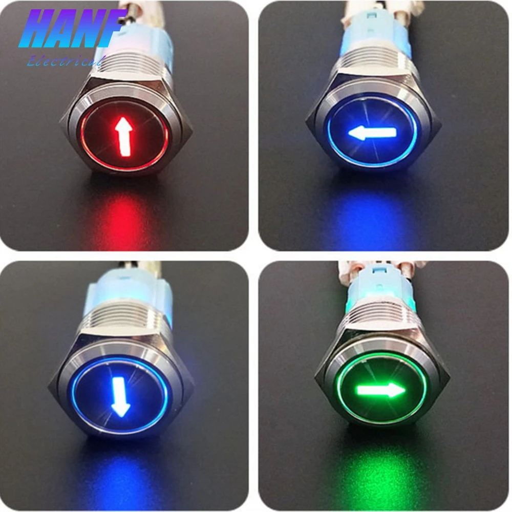 

1pcs 3A/250V 16mm 1NO1NC Momentary Metal Push Button Switch with LED Light Flat Head Blue Green Red Stainless Steel