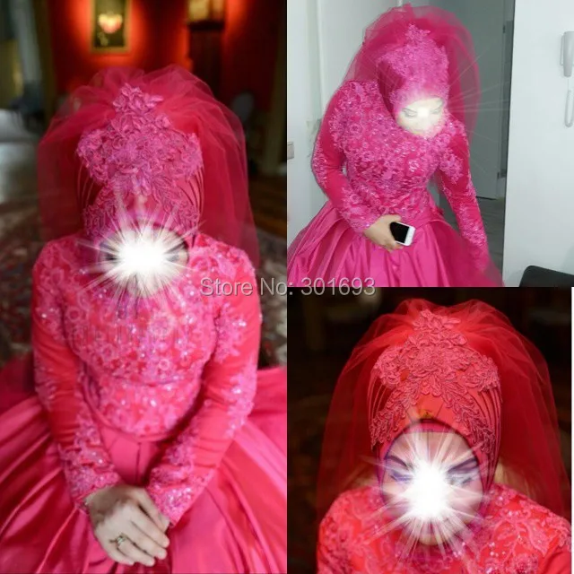 Oumeiya OW309 Rosy Pink Satin With font b Hijab b font High Neck Long Sleeve Floor