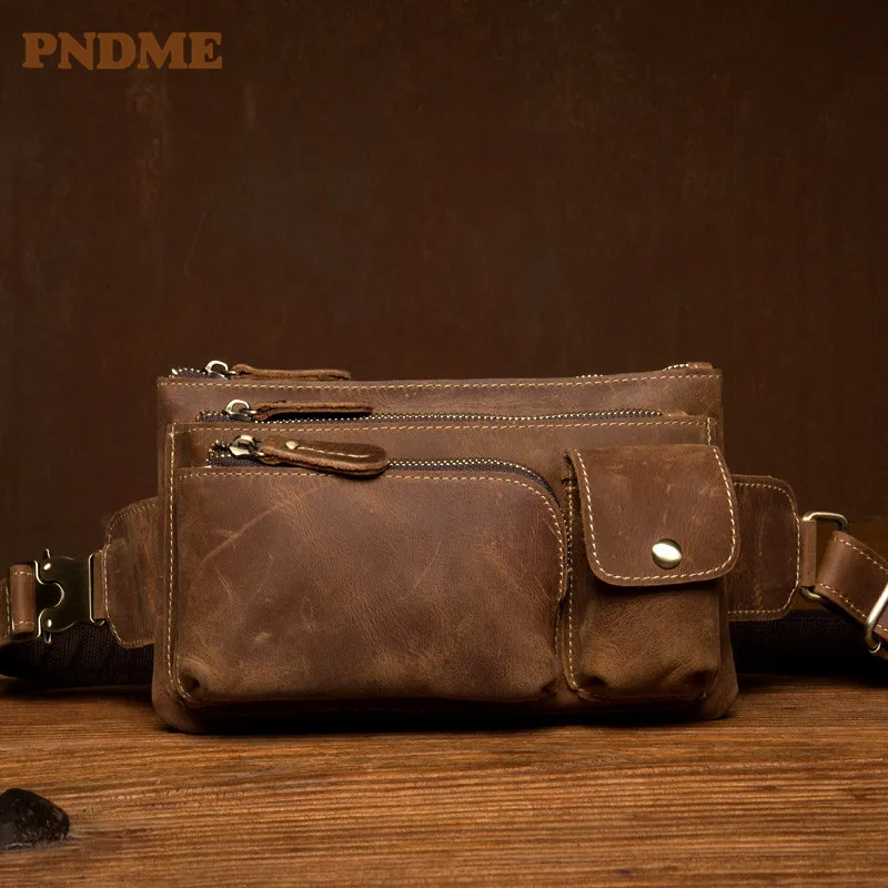 

New crazy horse leather Fanny pack for men leather casual chest bag head layer cowhide retro multifunctional cross-body bag