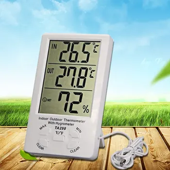 

1pc Thermometer Hygrometer Timber LCD Digital Hygrometer Humidity Thermometer Temperature Meter With Clock In/outdoor