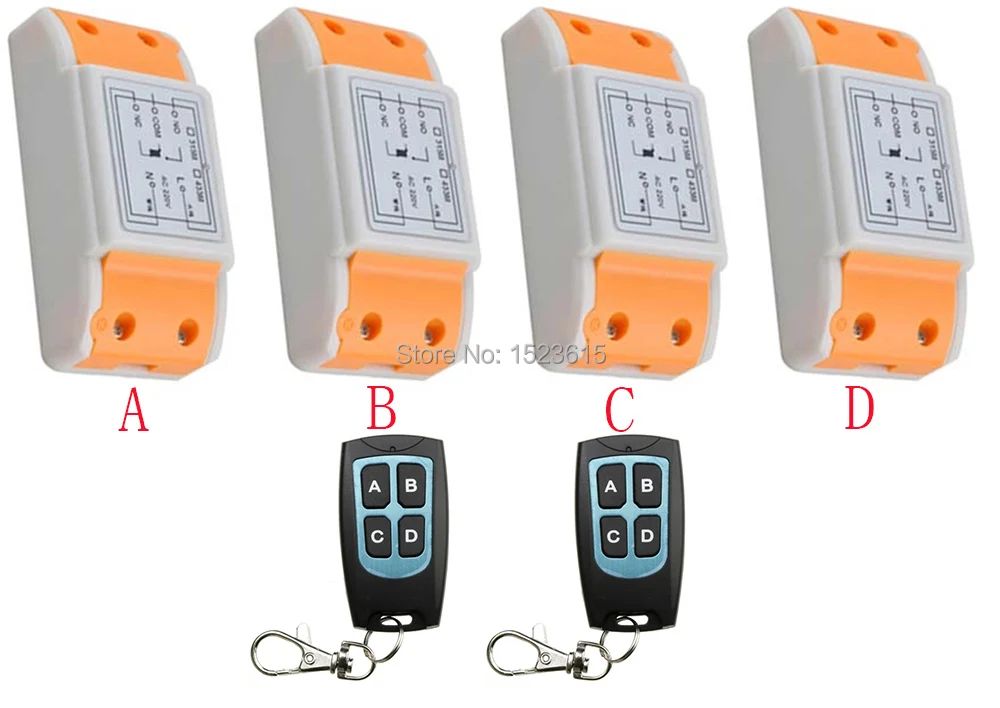

New 220V 1CH 10A Wireless Remote Control Switch System 4*Receiver and 2*Transmitter Applicance Garage Door