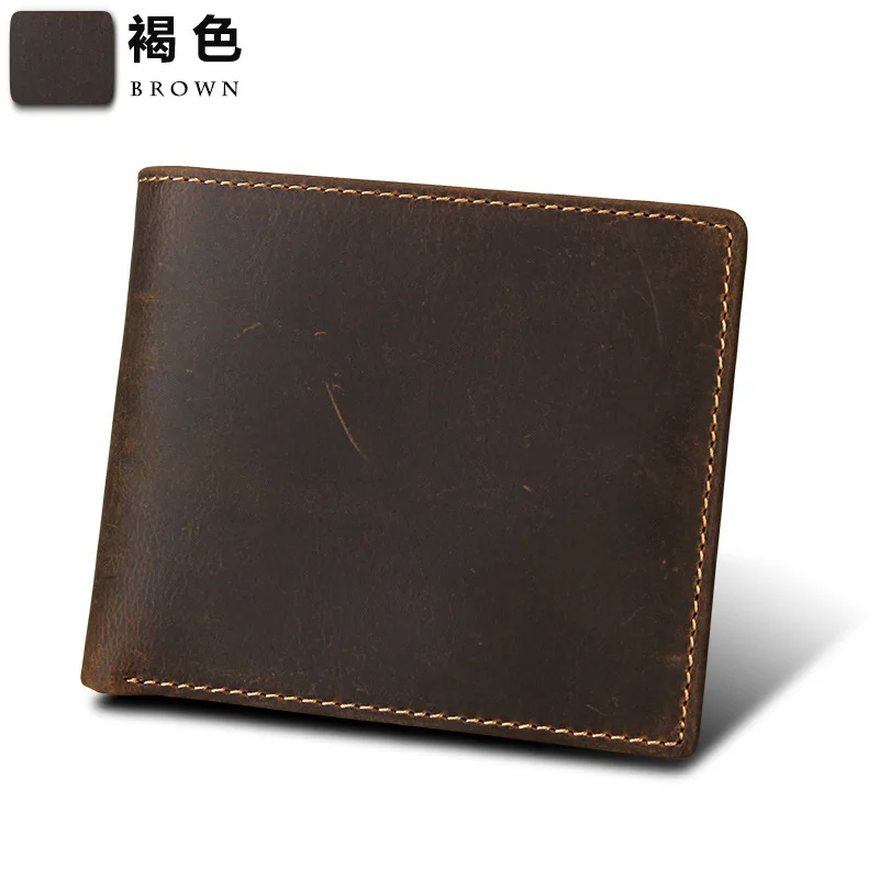 

Genuine Leather Wallets Crazy Horseskin Wallet Anti-Theft Brush rfid Mens Wallet