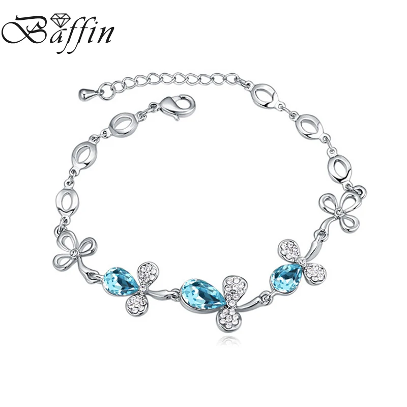 

Baffin Crystals From Austria Cute Flowers Charm Bracelets Bangles Silver Color Jewelry For Women 2017 Gifts