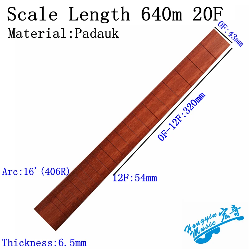 Африканский Padauk деревянный Гриф для классической гитары стандарт 650 мм аккорд длина полуобработанный гриф Pterocarpus Soyauxii - Цвет: Scale Length640mm20F