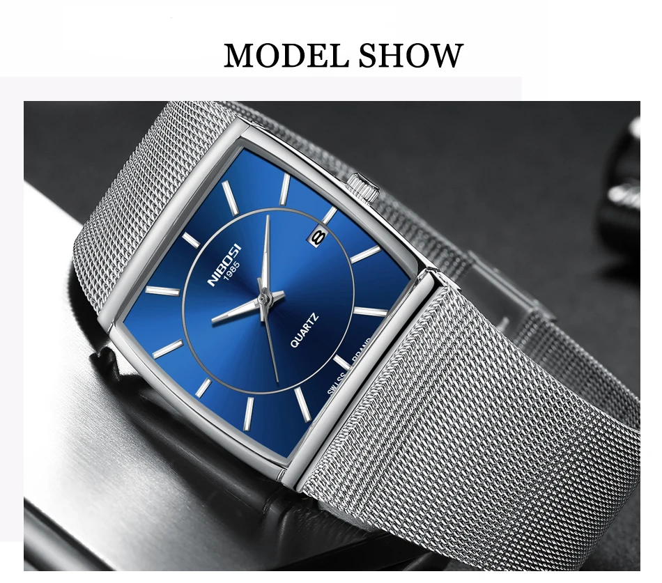 Reloj Hombre NIBOSI Square Watch Men Luxury Brand Mesh Strap Fashion Casual Analog Quartz Wrist Watch Relogio Masculino De Luxo  (4)
