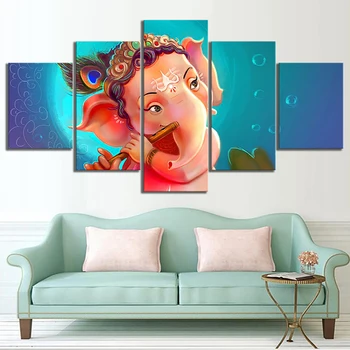 

Home Decor Printed Poster 5 Pieces India Ganesha Buddha Modern Canvas Wall Art Painting Vintage Pictures For Living Room Framed