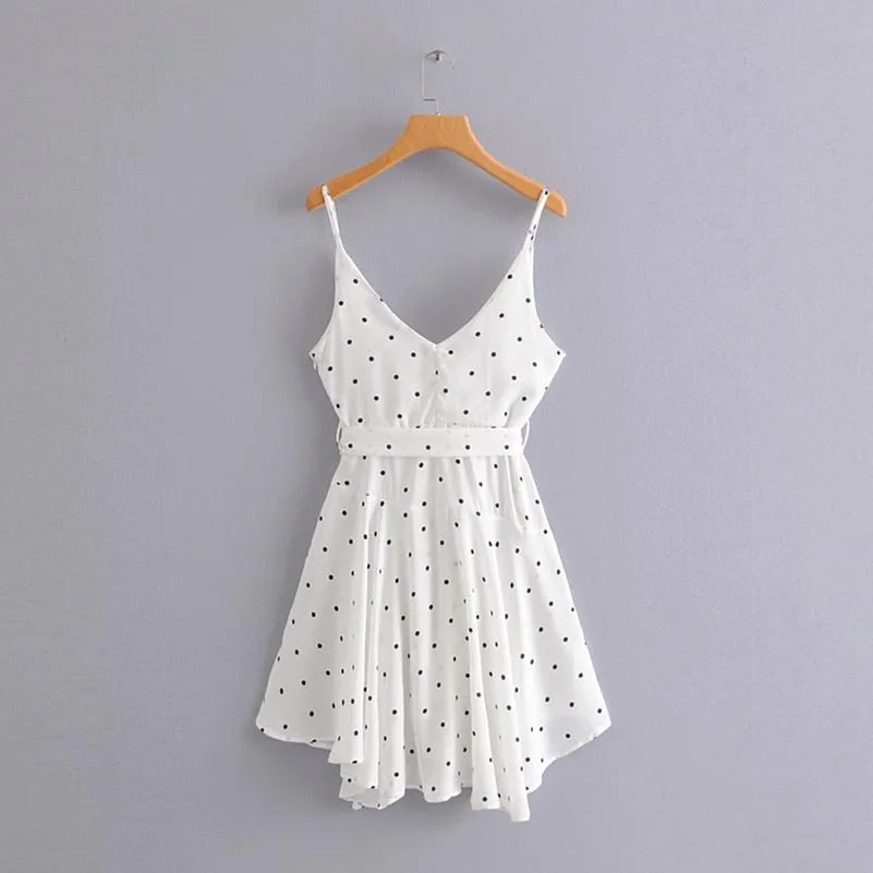 NiceMix Vintage Sexy Polka Dot Sashes Strap Mini Jumpsuits Womenn 2019 V Neck Sleeveless Backless Ladies Rompers Casual Vesti