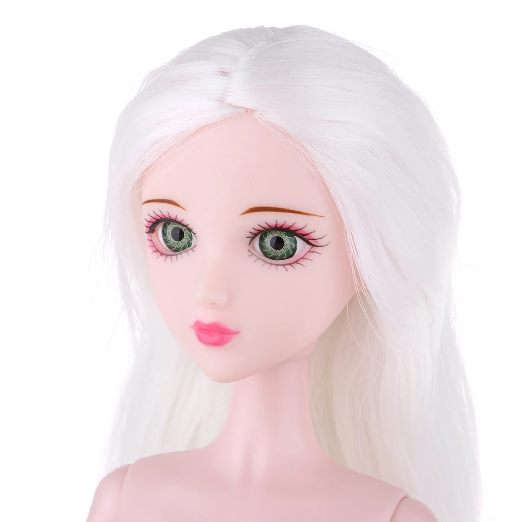 1/6 BJD тело соединенная модель с белыми длинными волосами, куклы запасные части 3D зеленые глаза-DIY Изготовление или платье аксессуары
