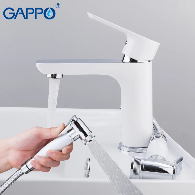 GAPPO смеситель для раковины белый и хромированный с распылителем из латуни