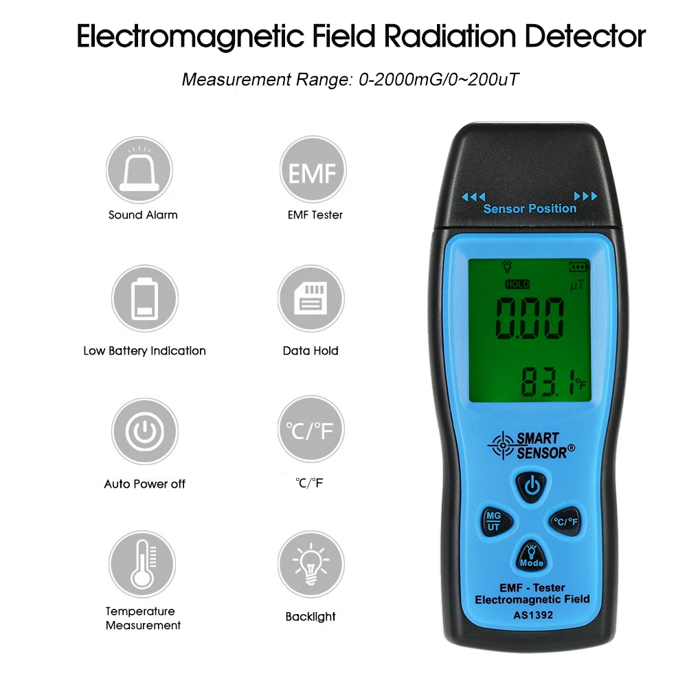 Умный датчик AS1392 EMF метр ручной Мини цифровой ЖК-дисплей EMF тест er электромагнитного поля детектор излучения метр Дозиметр тест