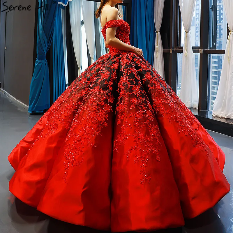 Черно-красное свадебное платье с жемчугом ручной работы, винтажные сексуальные свадебные платья с открытыми плечами, настоящая фотография, HM66842, на заказ