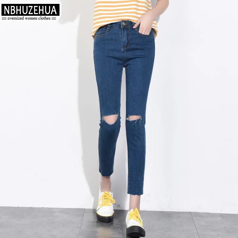 NBHUZEHUA T902 4XL 5XL 6XL 7XL узкие джинсы женские сексуальные рваные с дырками тонкие