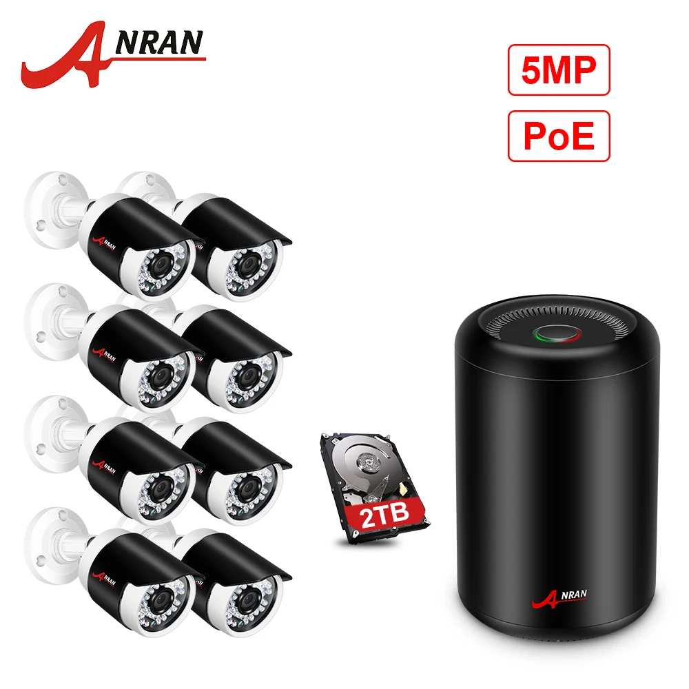 

New ANRAN H.265 8CH NVR 5.0MP POE 1920P CCTV System 36IR Day Night Vision Bullet Camera Security Kit With 2TB HDD