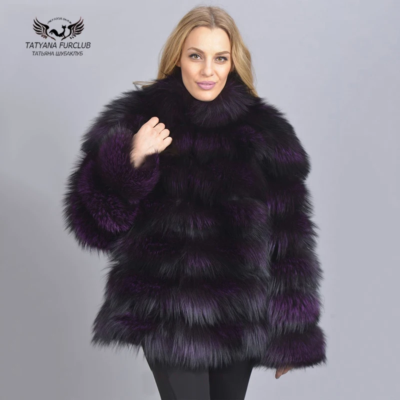 

Tatyna Furclub 2018 New Thick Warm Fur Coat With Collar Real Silver Fox Fur Coats Purple Women Luxury Winter Natural Fox Jacket