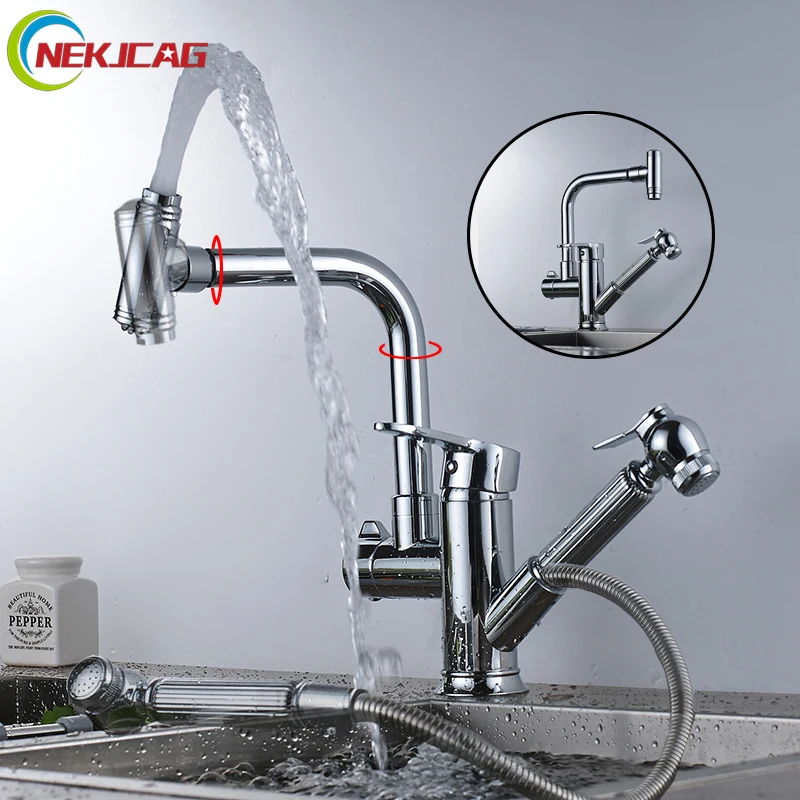 

Kitchen Faucet Single Handle Kitchen Tap Single Hole Handle 360 Rotate Crane Chrome Pull Out Mixer Tap Faucet