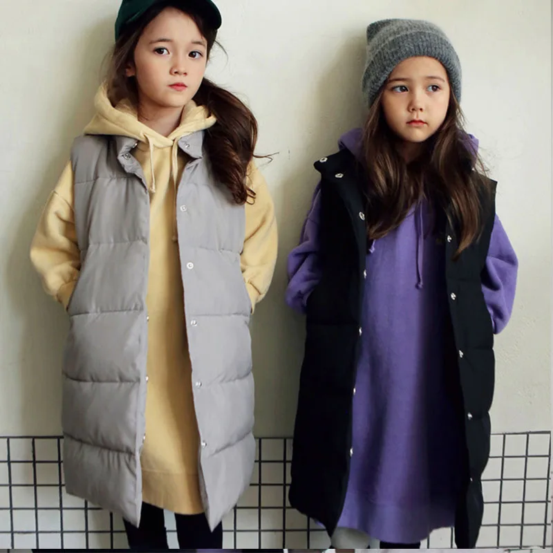 

baby girls down coat sleeveless cotton long jackets kids warm thick outerwear tops clothes 2018 winter down jacket parka girl