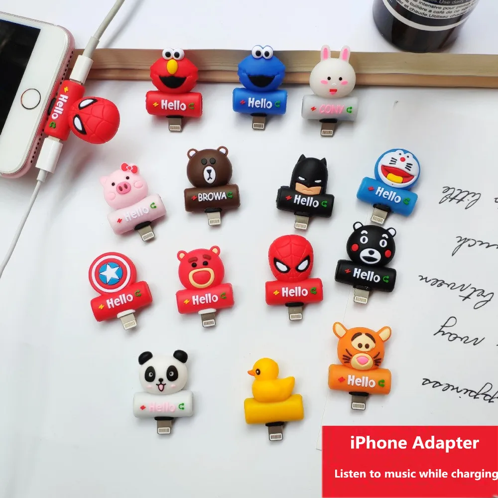 

Cute Cartoon 2 in 1 Audio Adapter Charger And Headphone Splitter Animals Phone Socket For iPhone 7 8 Plus X Earphone Accessories