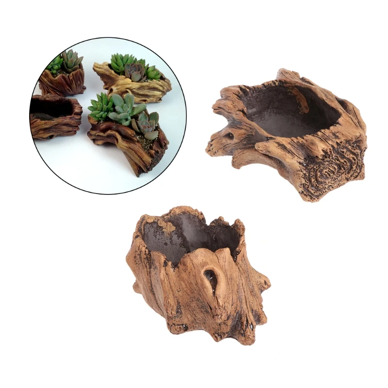 Imitating Wood Flower Cement Planters for Succulents Flowerpots Bonsai Decor