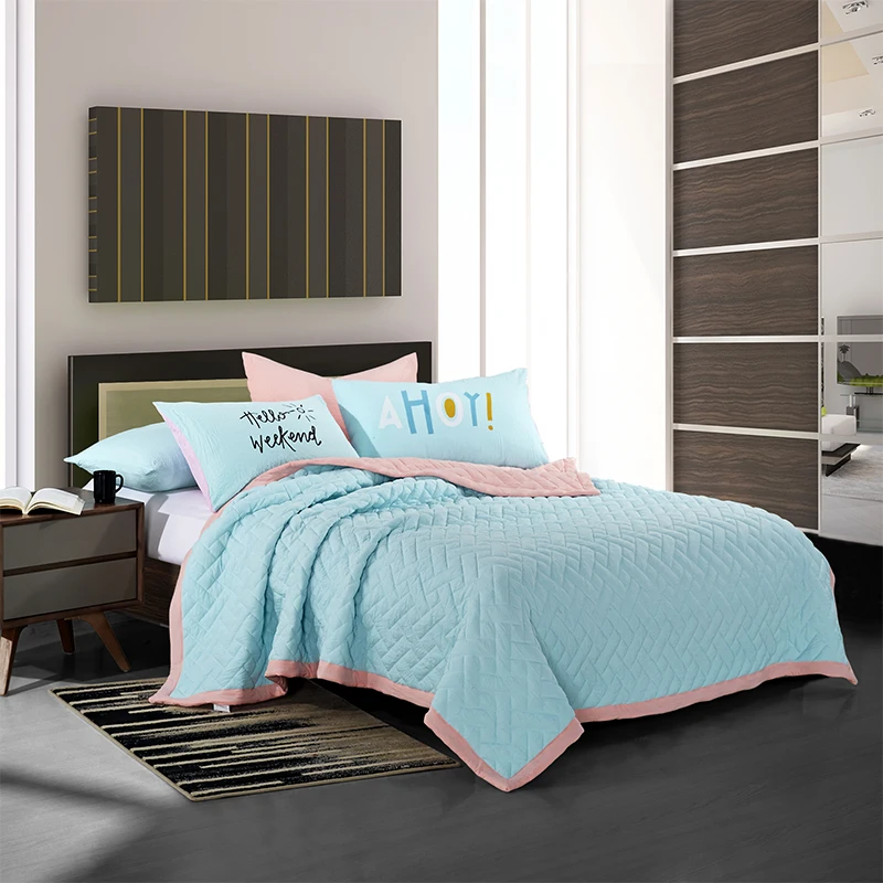 3pcs King Queen size Stiching summer Quilt Stuffed Comforter Throw Blanket Pillowcases Bedspread Solid Color Green Grey Color