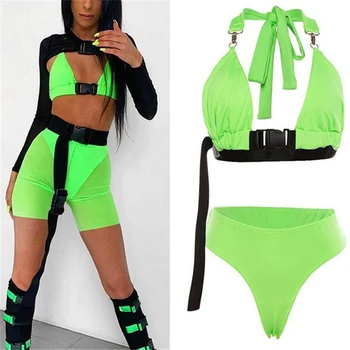 

Neon Color Two Piece Set Women Tracksuit Summer Clothes For Women Crop Top And Shorts Club Outfit Streetwear Party 2 Piece Set