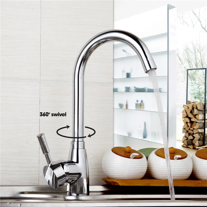 Kitchen Sink New Kitchen Faucet Deck Mounted Chrome Polished Basin Faucet Hot and Cold Water Swivel